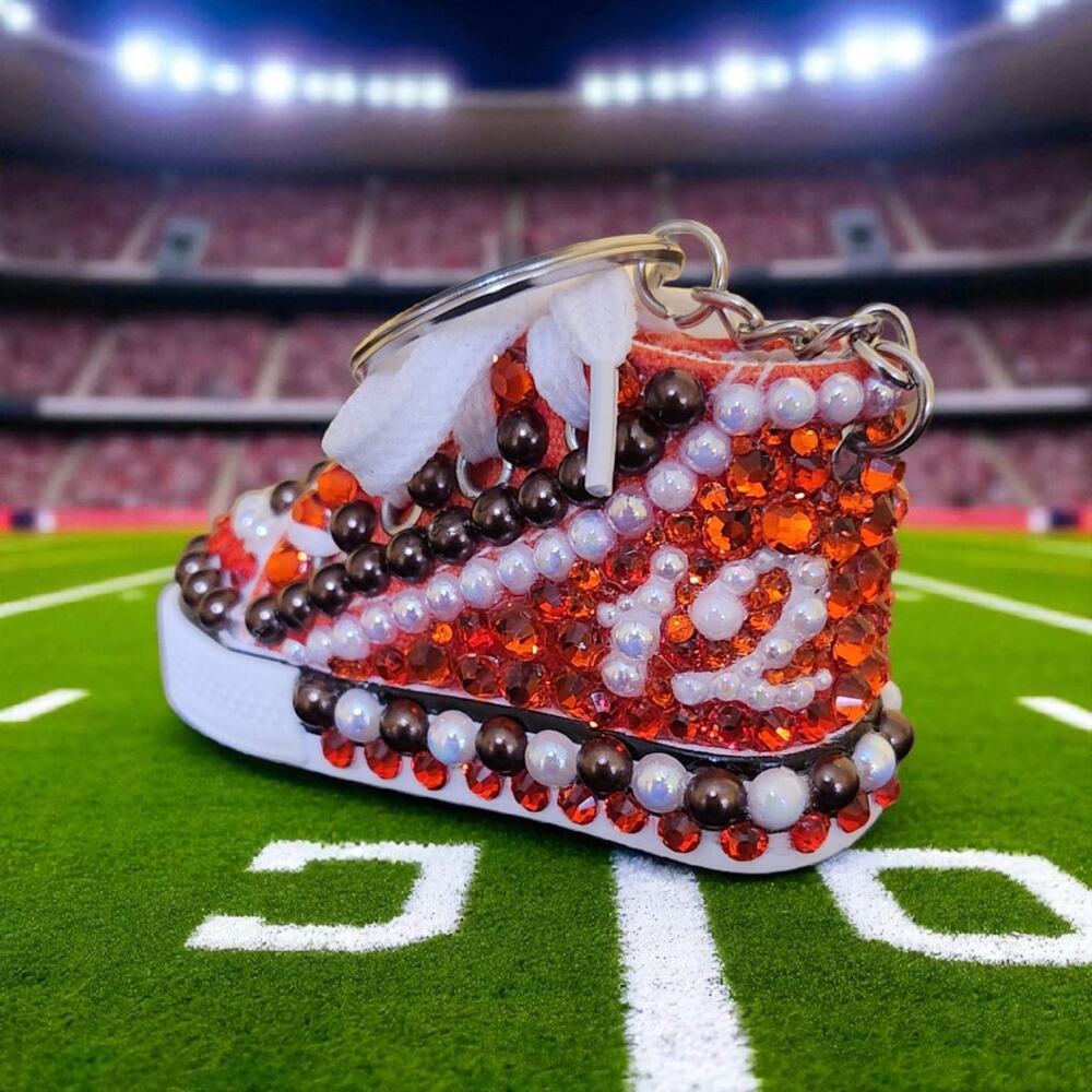 Cleveland Browns # 12 Shoe Keychain Orange and Brown‎ Custom Made
